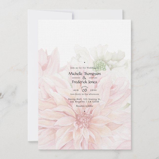 Convite de Casamento Floral Blush Dahlias (Frente)