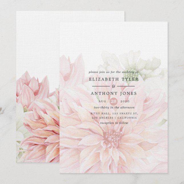Convite de Casamento Floral Blush Dahlias (Frente/Verso)