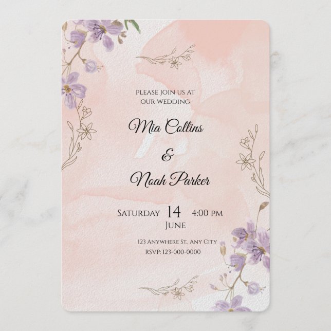 Convite de Casamento Floral Blush – Modelo Elegant (Frente)