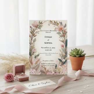 Convite de casamento Floral Blush Pink Boho