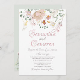 Convite de casamento Floral Blush Sage Green Folia