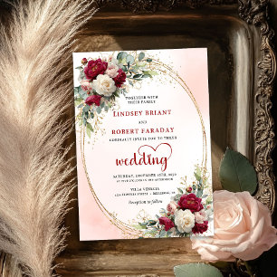 Convite de Casamento Floral Boêmio Burgundy Elegan