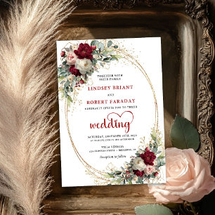 Convite de Casamento Floral Boêmio Burgundy para J