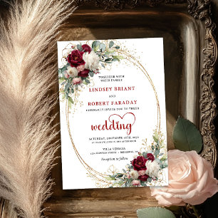 Convite de Casamento Floral Boêmio Burgundy Românt