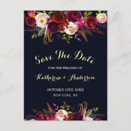 Convite de casamento floral boêmio Navy Marsala pa
