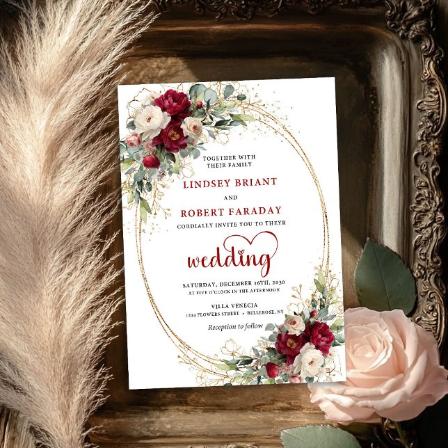 Convite de Casamento Floral Boêmio Rústico Borgonh (Burgundy Rustic Bohemian Floral Wedding Invite)