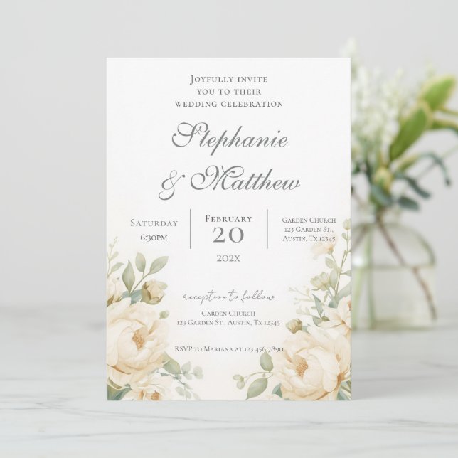 Convite de Casamento Floral Boho (Em pé/Frente)