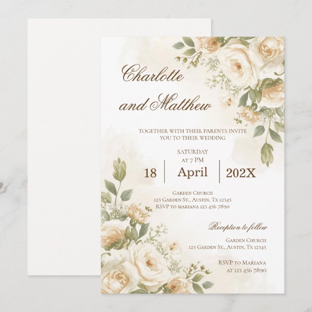 Convite de Casamento Floral Boho (Frente/Verso)