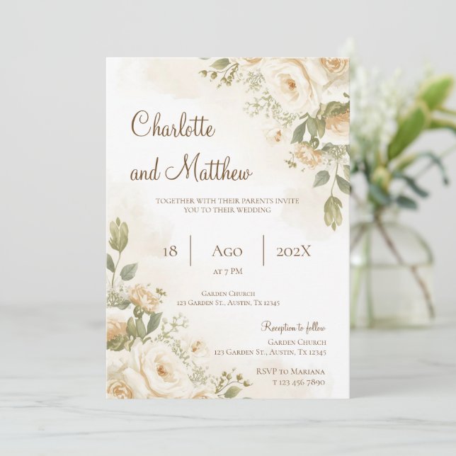 Convite de Casamento Floral Boho (Em pé/Frente)