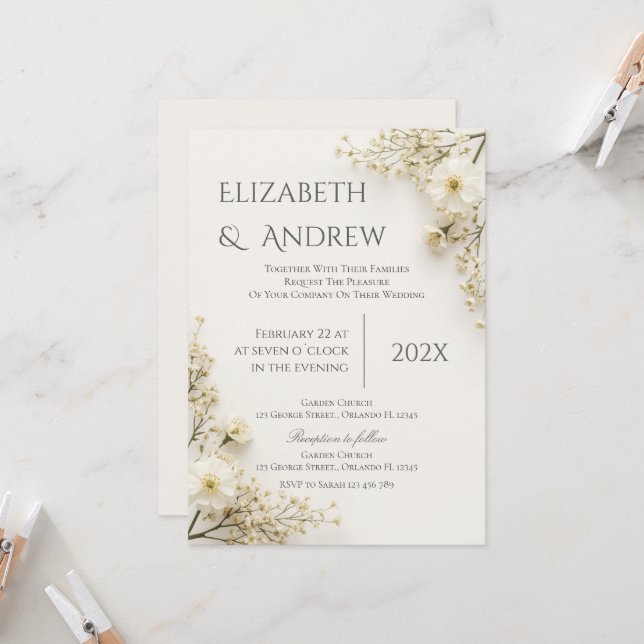 Convite de Casamento Floral Boho (Frente/Verso In Situ)