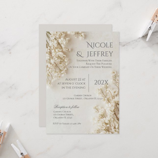 Convite de Casamento Floral Boho (Frente/Verso In Situ)
