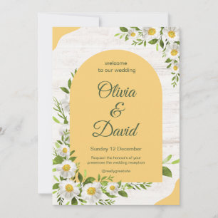 Convite de Casamento Floral Boho Amarelo Branco