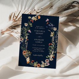 Convite de Casamento Floral Boho Azul Marinho