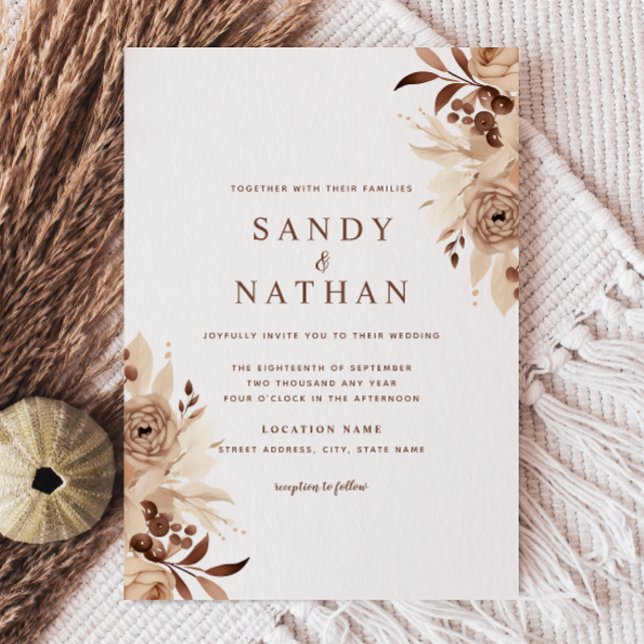 Convite de Casamento Floral Boho Bege (Criador carregado)