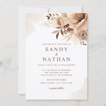 Convite de Casamento Floral Boho Bege
