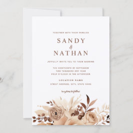 Convite de Casamento Floral Boho Bege Elegante