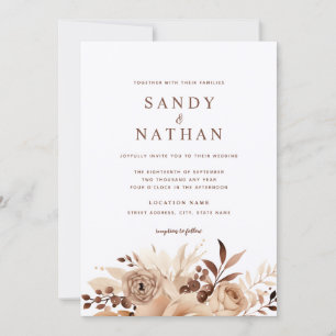 Convite de Casamento Floral Boho Bege Elegante