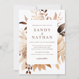 Convite de Casamento Floral Boho Bege Moderno