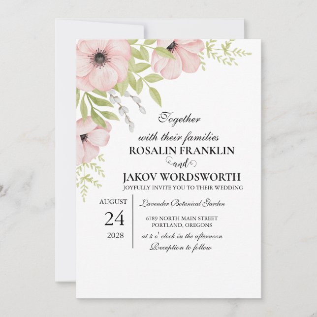 Convite de Casamento Floral Boho Blush (Frente)