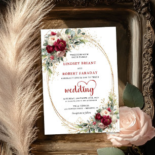Convite de Casamento Floral Boho Borgonha Moderno