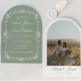 Convite de Casamento Floral Boho Botânico Arqueado