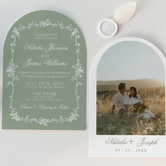 Convite de Casamento Floral Boho Botânico Arqueado (Criador carregado)