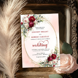 Convite de Casamento Floral Boho Burgundy Blush