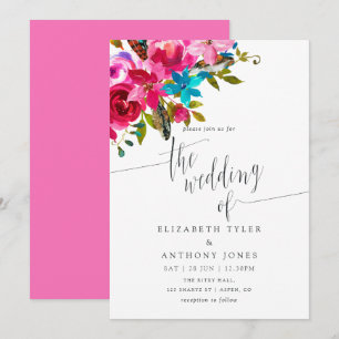 Convite de Casamento Floral Boho Chic Aquarela Ros