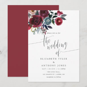 Convite de casamento floral Boho Chic Burgundy e N
