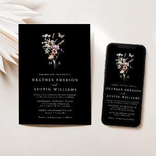 Convite de Casamento Floral Boho com Monograma Pre