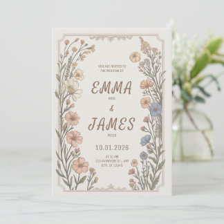 Convite de Casamento Floral Boho Elegante