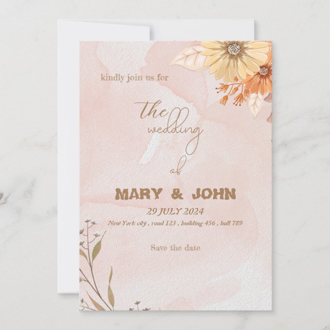 Convite de casamento floral boho elegante (Frente)