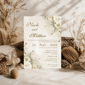 Convite de casamento floral boho elegante