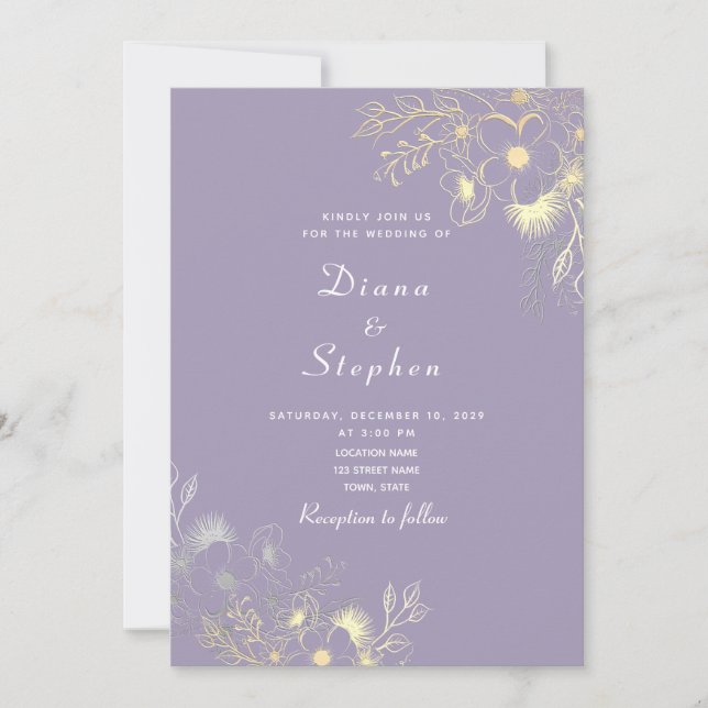 Convite de Casamento Floral Boho Lavanda (Frente)
