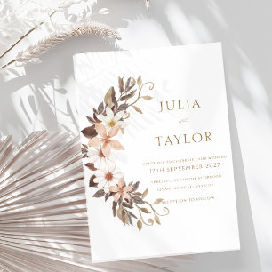 Convite de Casamento Floral Boho Marrom