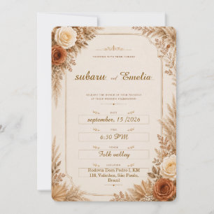 Convite de Casamento Floral Boho Neutro Rústico