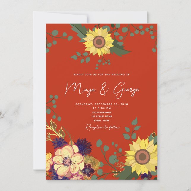 Convite de Casamento Floral Boho Outono (Frente)