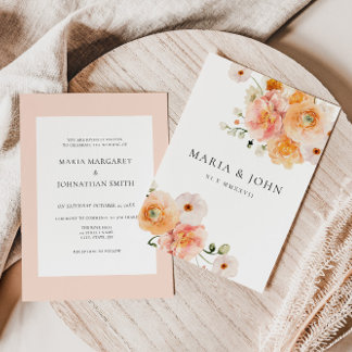 Convite de Casamento Floral Boho Peach & Blush