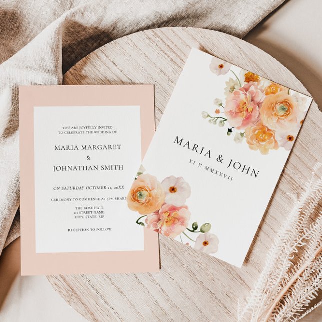 Convite de Casamento Floral Boho Peach & Blush (Criador carregado)