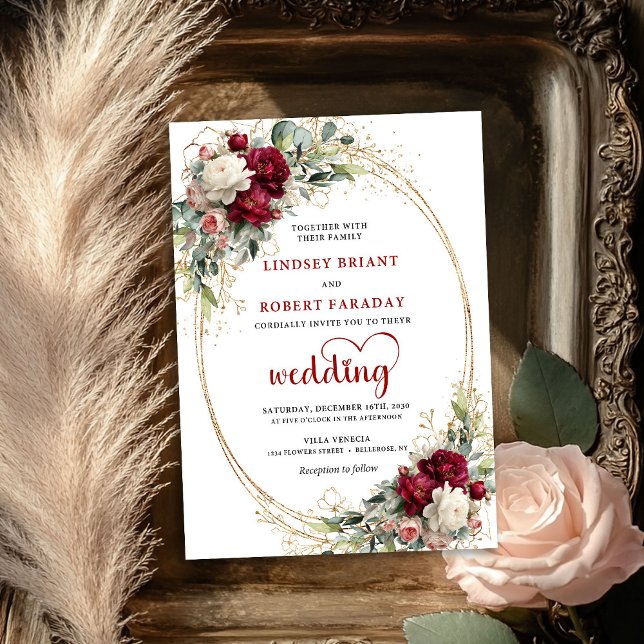Convite de Casamento Floral Boho Refined Burgundy (Refined Burgundy Boho Floral Wedding Invitation)