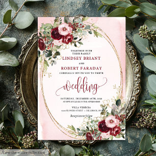 Convite de Casamento Floral Boho Romântico Marsala