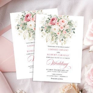 Convite de Casamento Floral Boho Rosa Bege Elegant
