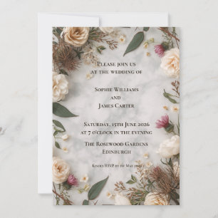 Convite de Casamento Floral Boho Rosas Creme Rom