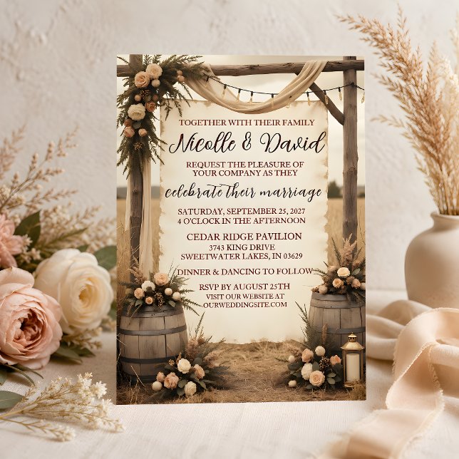 Convite de Casamento Floral Boho Rústico (Rustic Floral Barrel Wedding Invitation rustic wedding, invitation, barn wedding invitation)
