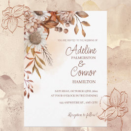 Convite de Casamento Floral Boho Rústico de Outono