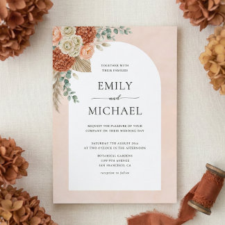 Convite de Casamento Floral Boho Terracota