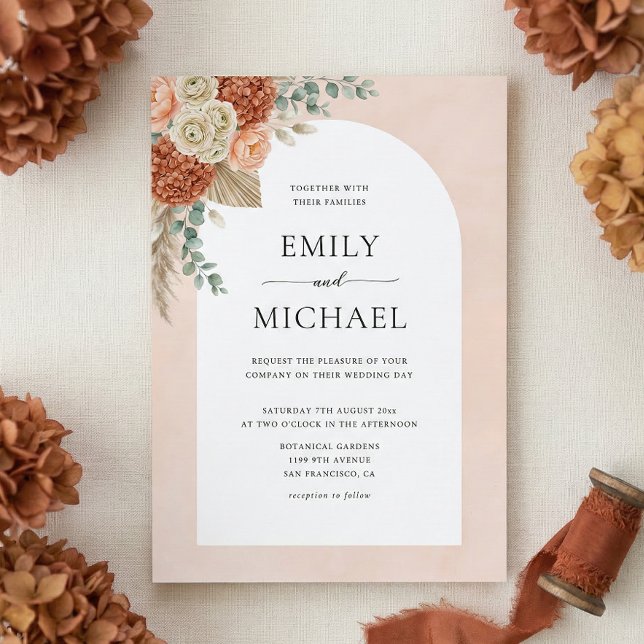 Convite de Casamento Floral Boho Terracota (Criador carregado)