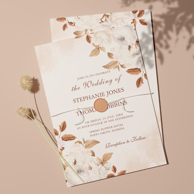 Convite de Casamento Floral Boho Terracota (Criador carregado)