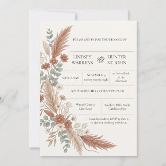 Convite de Casamento Floral Boho Terracota