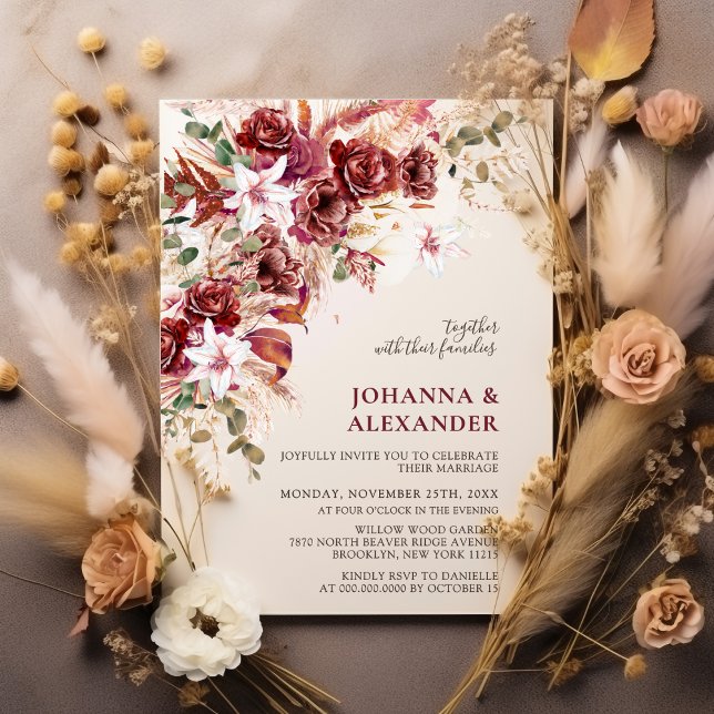 Convite de Casamento Floral Boho Terracota Bege Bo (Criador carregado)